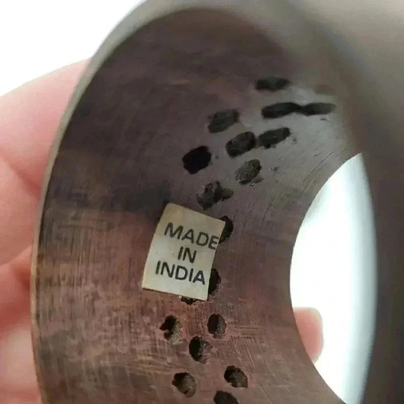 Vintage Teak Napkin Rings Set of 4 Diamond Lace Design - Picture 3 of 7